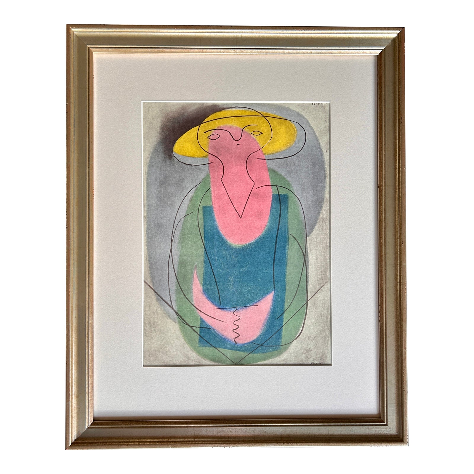 Pablo Picasso Woman With Yellow Hat Vintage Original Pochoir Print 