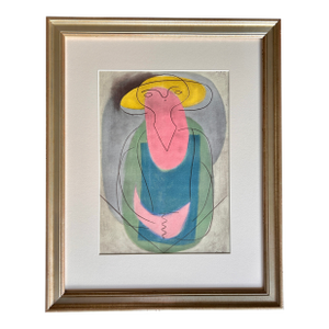 Pablo Picasso Woman With Yellow Hat Vintage Original Pochoir Print