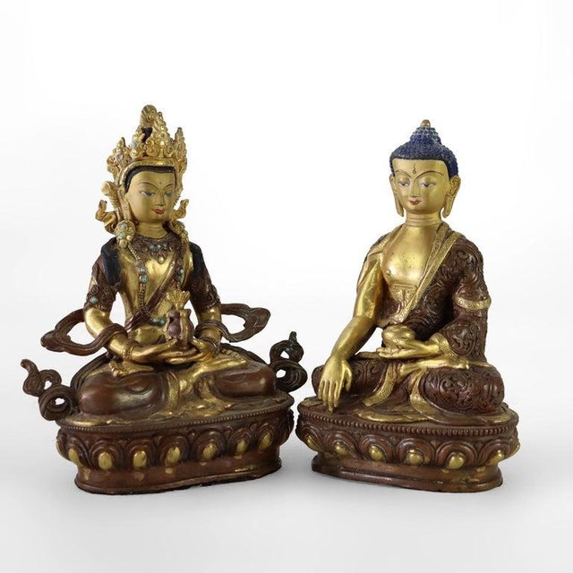 Two Bronze Buddhas: Medicine Buddha & Aparmita Buddha of Infinite Life C1920 For Sale - Image 9 of 9