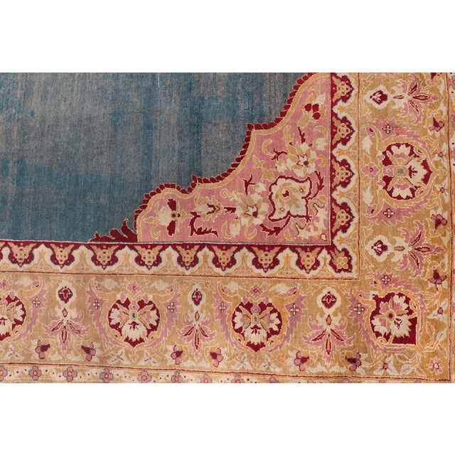 Blue Antique 19th Century Indian Agra Rug in Solid Blue Background For Sale - Image 8 of 14