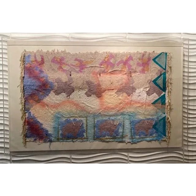 1980s Dakota Buffalo Tribal Themed Fiberworks Collage Incased in Plexi Box For Sale - Image 10 of 11