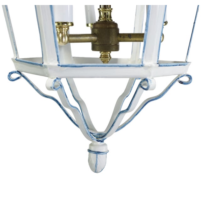 White A Vintage-Style Venetian Chandelier in White and Blue Tones, Featuring Three Lamps. For Sale - Image 8 of 12
