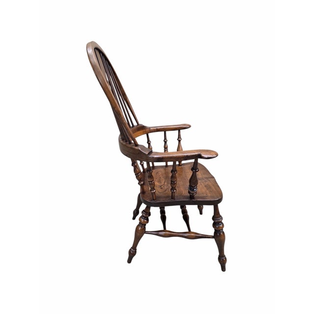 Wood Antique Victorian Yew Wood Broad Arm Windsor Chairs – Pair For Sale - Image 7 of 8