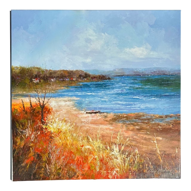 Coastal Shoreline Landscape, Original Oil Painting by Jan Matino For Sale