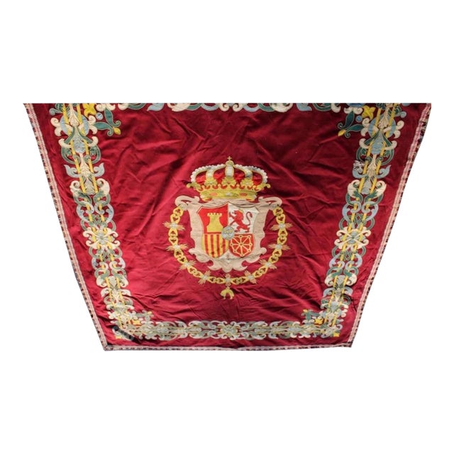 Monumental Spanish Royal Armorial Appliqué Textile With Order of the Golden Fleece, C. 1868, 78” × 70” For Sale