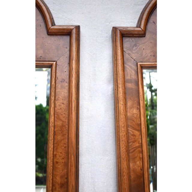 Mid 20th Century Italian Burl Olive Arched Beveled Wall Mirrors For Sale - Image 10 of 10