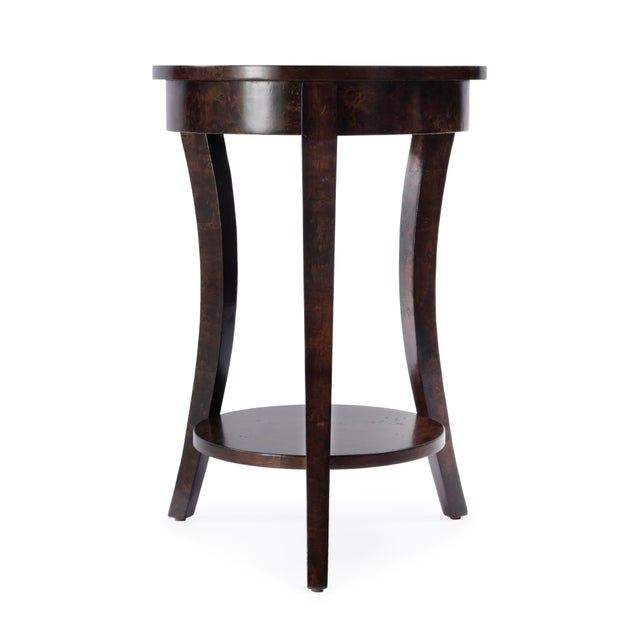 2020s Holdin 18 in. W Round Wood Side Table with Lower Open Shelf, Dark Burl For Sale - Image 5 of 9