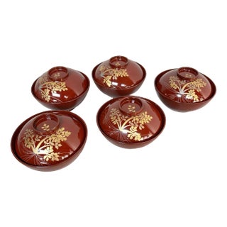 Shōwa Era Urushi Maki-E Rice Bowls, Japan, 1950s, Set of 5 For Sale