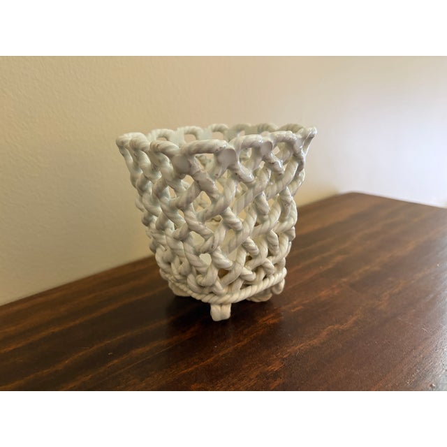 1960s Vintage French Country Reticulated Porcelain Rope-Form Cachepot, Circa 1960s For Sale - Image 5 of 14
