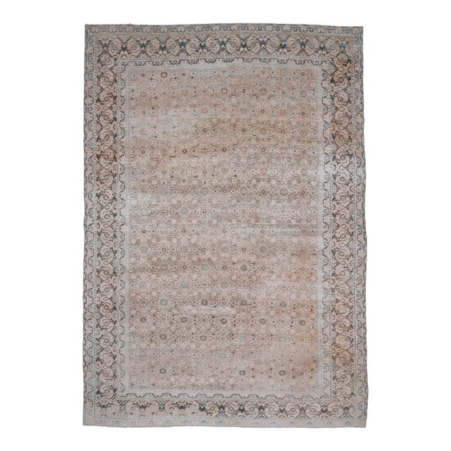1970s Vintage Persian Handmade Wool Cotton Beige Area Rug For Sale