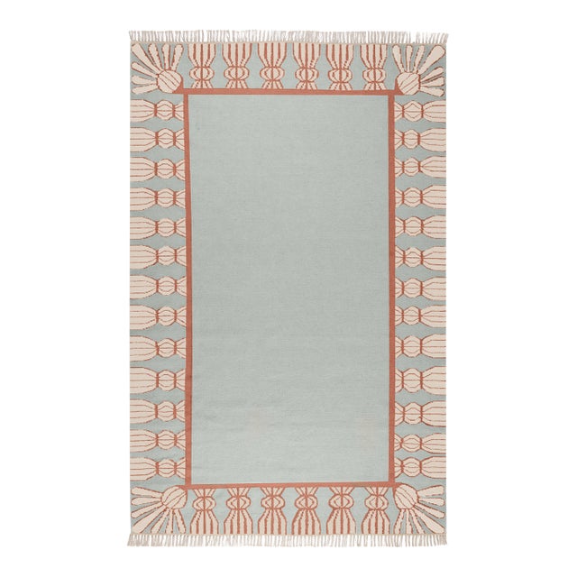 Part & Parcel Goods Wool Tassel Rug, 8' x 10', Sky Blue, Topaz and Eggshell For Sale