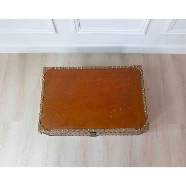 French 19th Century Leather-Lined Trunk with Brass Studs For Sale - Image 9 of 9
