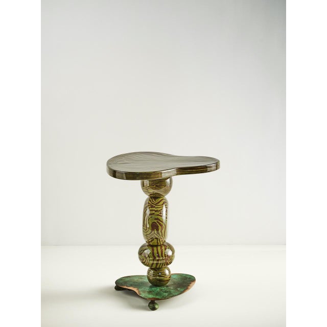 Brown & Green Ceramic & Bronze Alto Side Table by Henry Holland Studio For Sale - Image 4 of 6