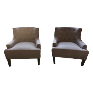 Pair of Gray Tufted Upholstered Club Chairs For Sale