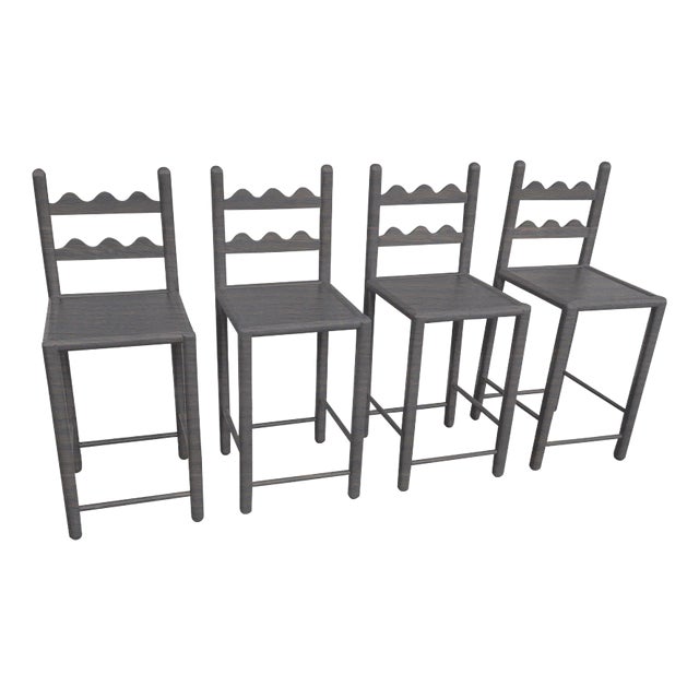 Solid Oak Country French Counter Stools Weathered Gray- 4 For Sale