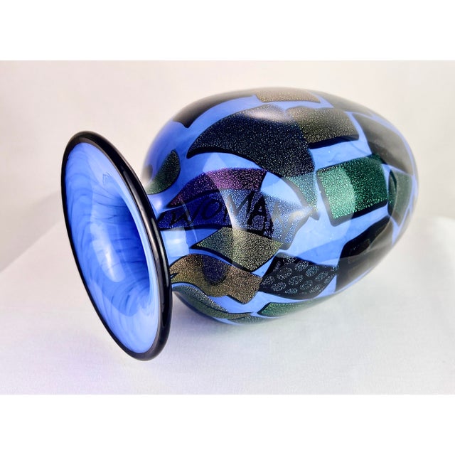 Mad Art Studio Handblown Azure Blue & Dichroic Mosaic Vase For Sale - Image 12 of 12