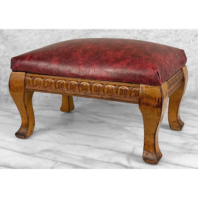 Early 20th Century Antique Edwardian Maple Carved Footstool Ottoman For Sale - Image 5 of 11