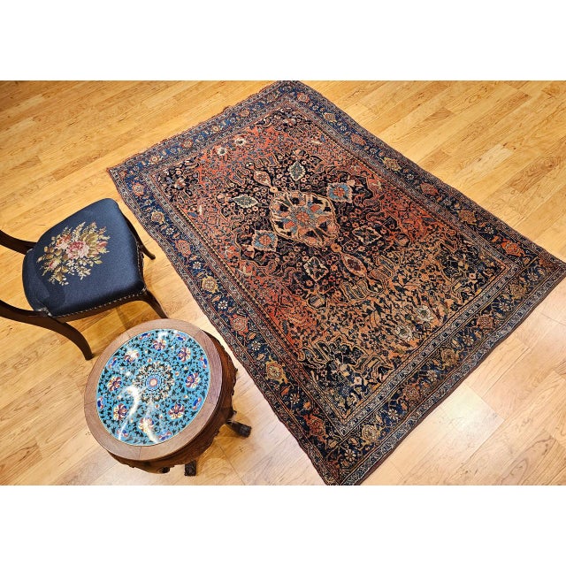 Early 20th Century Persian Bidjar Rug, Hand-Knotted Wool, Medallion Geometric Pattern, Red & Blue, 5x7 For Sale - Image 11 of 18