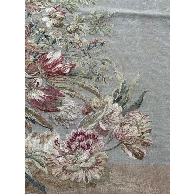 Antique French Tapestry with Rooster and Flowers from Aubusson, 1900 For Sale - Image 4 of 18