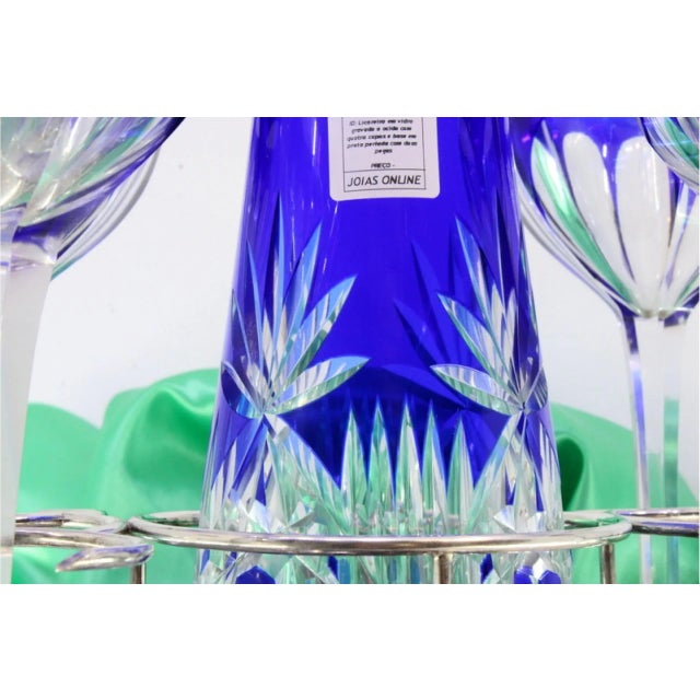 Acid Etched Glass Liqueur Decanter with Glasses and Tray, Set of 6 For Sale - Image 4 of 6