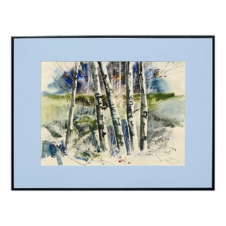 "Birch Trees" Impressionist Watercolor Landscape by John Salminen Circa 1980s-1990s For Sale