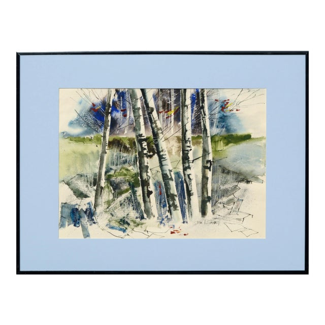 "Birch Trees" Impressionist Watercolor Landscape by John Salminen Circa 1980s-1990s For Sale
