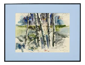 "Birch Trees" Impressionist Watercolor Landscape by John Salminen Circa 1980s-1990s