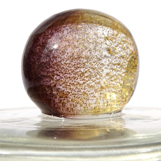 Mid 20th Century Vintage Murano Seguso Pulveri Vanity Jewelry Box Dark Amethyst Gold Flecks Italian Art Glass Jar For Sale - Image 5 of 9
