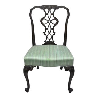 Antique Georgian Style Carved Ribbon Back Solid Mahogany Dining Side Chair (A) For Sale