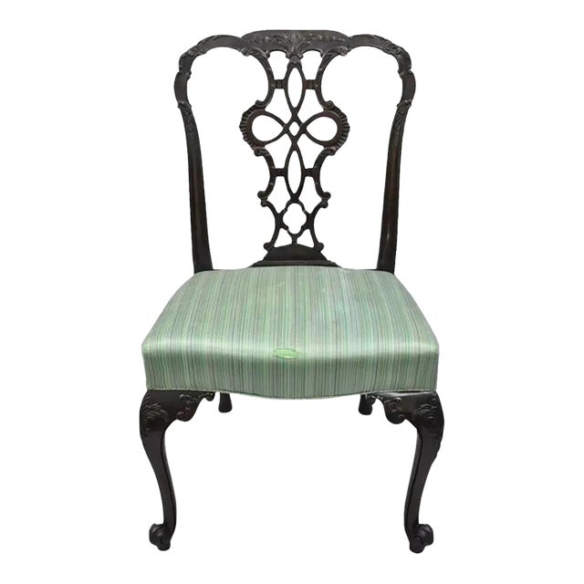 Antique Georgian Style Carved Ribbon Back Solid Mahogany Dining Side Chair (A) For Sale