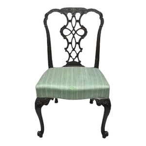 Antique Georgian Style Carved Ribbon Back Solid Mahogany Dining Side Chair (A)
