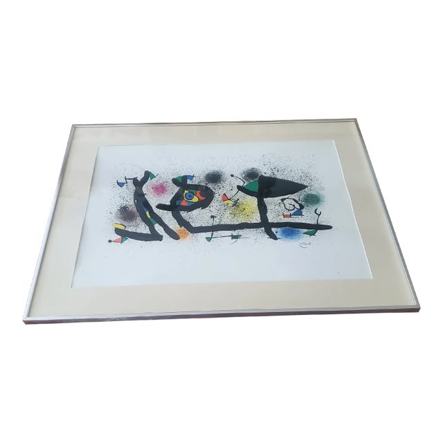 1970s Vintage Miro Style Color Lithograph Mid Century Era, Framed For Sale