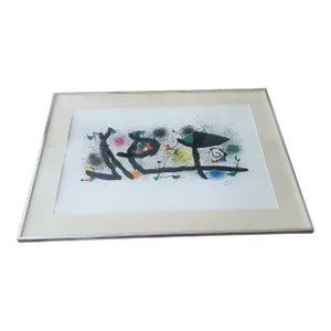 1970s Vintage Miro Style Color Lithograph Mid Century Era, Framed