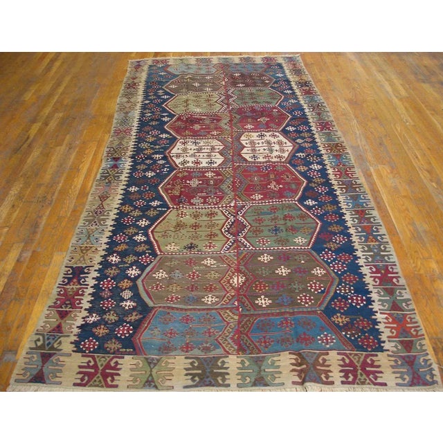 Mid-19th Century Turkish Anatolian Flat-Weave ( 5' x 10'8" - 152 x 325 ) Antique Kilim Hallway Runner Wool Multicolor Rug,...