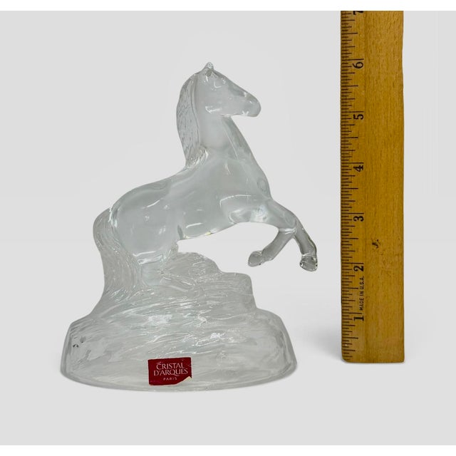 Vintage Cristal d'Arques Paris, France 24% Lead Crystal Rearing Horse Figurine on Frosted Oval Base For Sale - Image 9 of 12