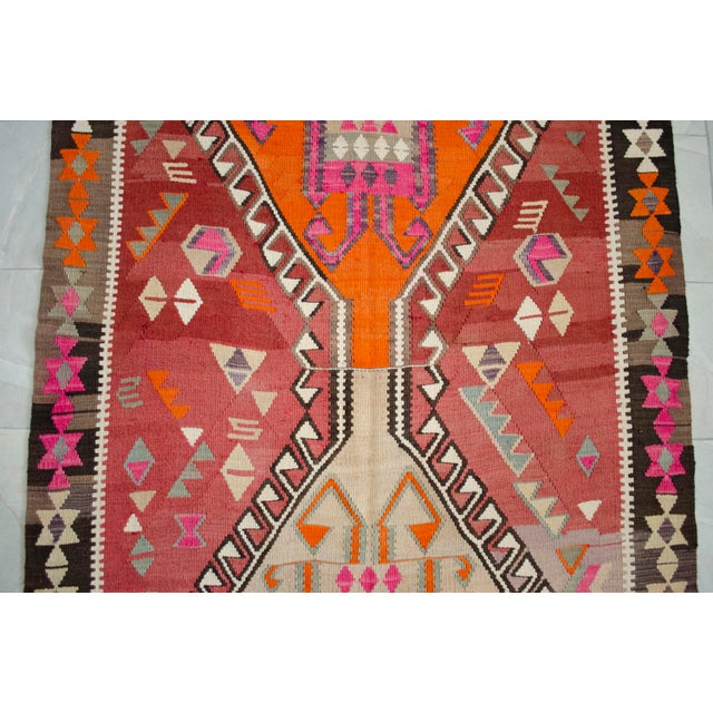 Orange 5x11 Turkish Rug, Handwoven Wool Kilim in Muted Red & Bright Orange, Eastern Anatolian Tribal Art, Rustic Farmhouse Decor For Sale - Image 8 of 16