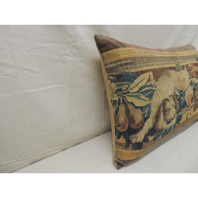 Antique Blue and Red Aubusson Tapestry Decorative Pillow For Sale In Tampa - Image 6 of 9