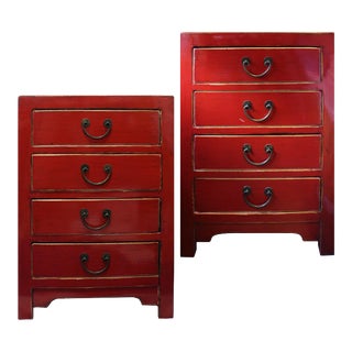 Vintage Red Lacquered Nightstands - a Pair For Sale