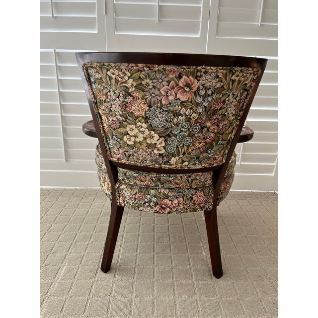 French Provincial 1970s French 18th Century Floral Pattern Mahogany Bergere Armchair Chair For Sale - Image 3 of 12