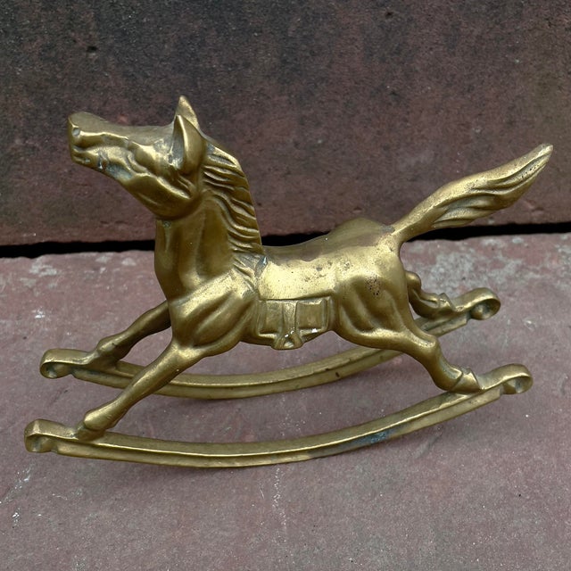 Shabby Chic Vintage Brass Rocking Horse For Sale - Image 3 of 8