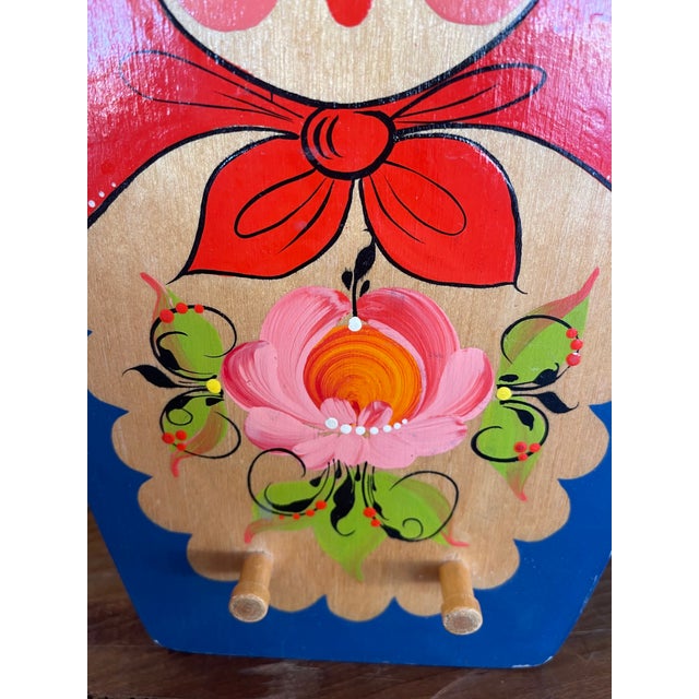 Vintage Hand-Painted Matryoshka Wooden Wall Hook Rack For Sale - Image 9 of 9
