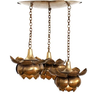 1960s Triple Lotus Chandelier by Feldman For Sale