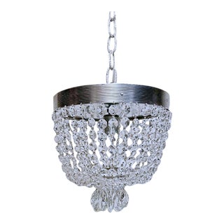 Vintage Hollywood Regency Reeded Tiered Crystal Basket Chandelier For Sale