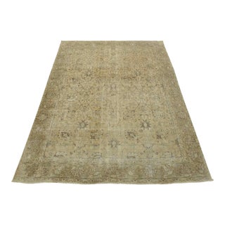 Tabriz Rug 9’7” X 11’9” Beige Wool Vintage Distressed Hand-Knotted Carpet For Sale