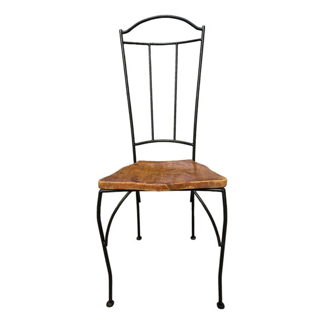 Mid 20th Century Rustic Modern Iron & Live Edge Wood Dining Chair – Industrial Artisan Style For Sale