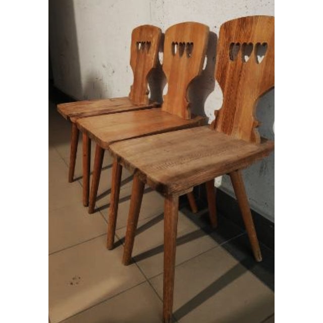 Folk Art Pine Wood Chairs, 1970s, Set of 3 For Sale - Image 11 of 15