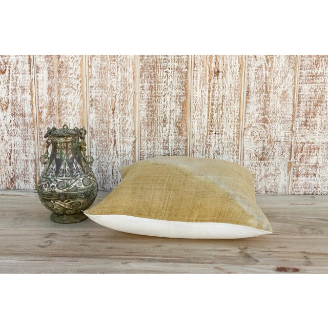 Textile Vintage Rupa Indian Olive Organic Silk Pillow For Sale - Image 7 of 10