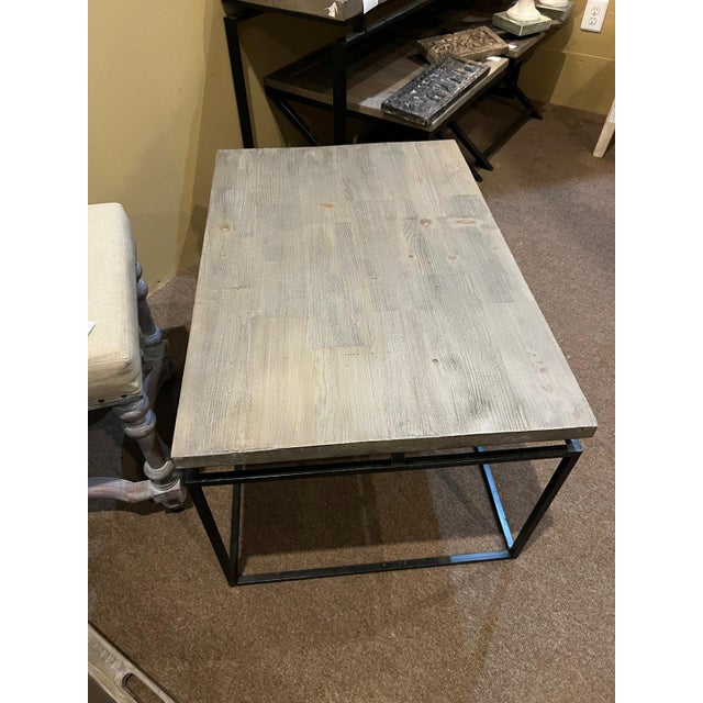Industrial Wood Top Coffee Table With Black Metal Frame For Sale In Philadelphia - Image 6 of 6