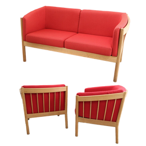 2-Seater Sofa and Armchairs in Oak and Teak from FDB Mobler, Denmark, 1980s, Set of 3