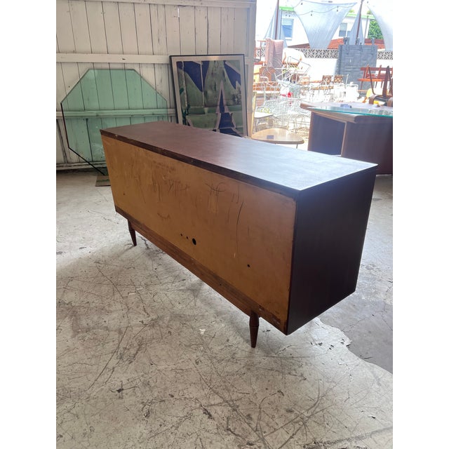 Refinished Vintage Open Cabinet Walnut Credenza For Sale - Image 4 of 9